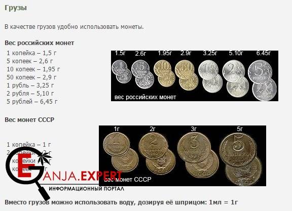 В качестве грузов удобно использовать монеты